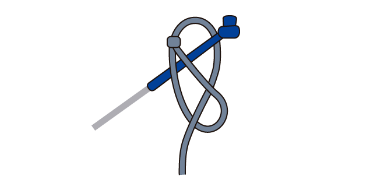 竿の穂先にライン（仕掛け）をくくる