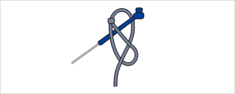 竿の穂先にライン（仕掛け）をくくる