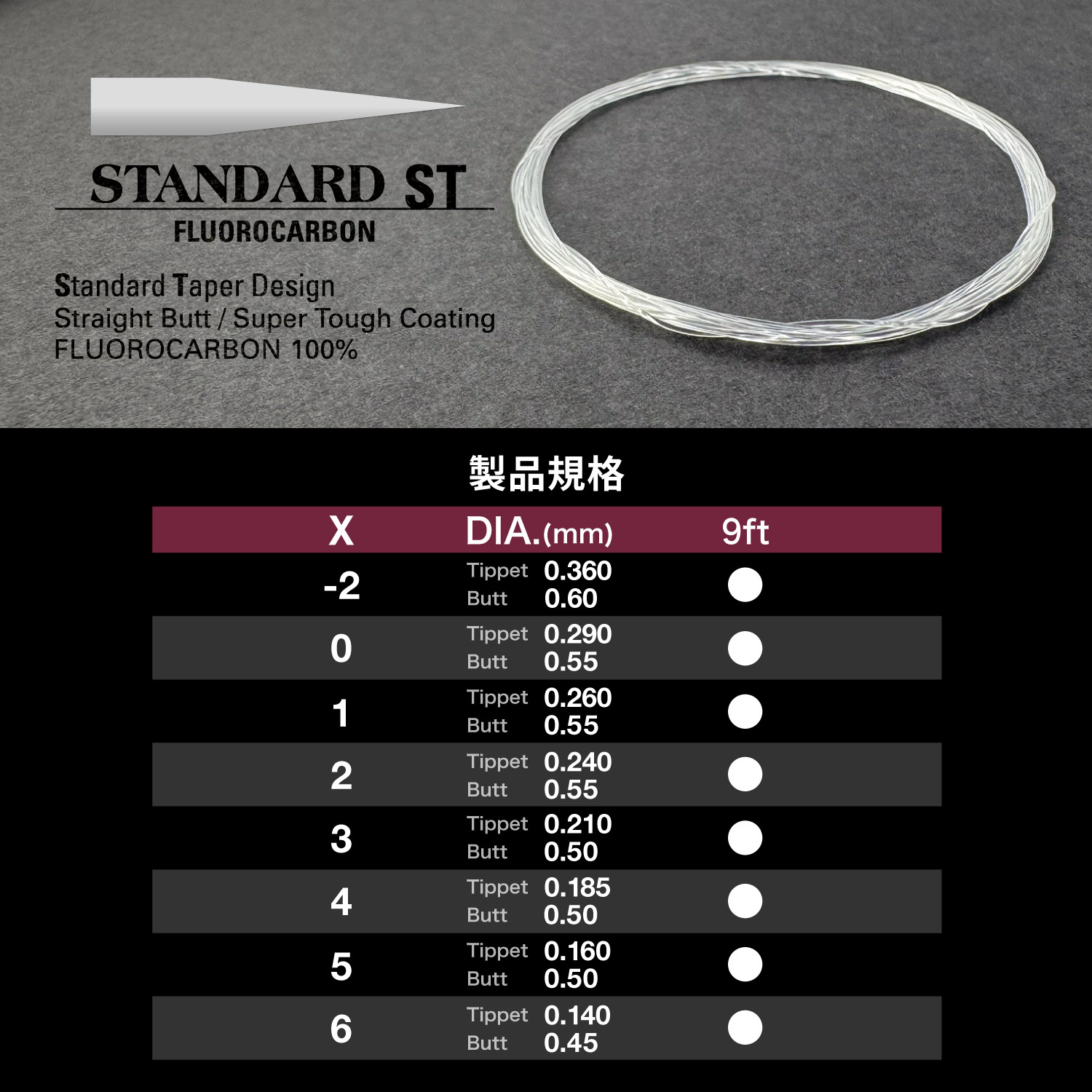 テーパードリーダー スタンダード ST［フロロカーボン］