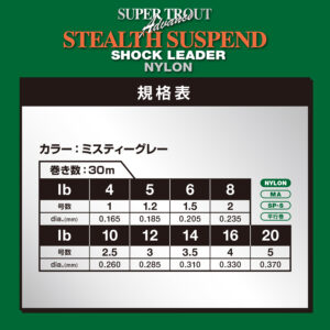 スーパートラウトアドバンス ステルスサスペンドショックリーダー ［ナイロン］